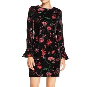 Aidan Mattox Black floral velvet dress with bell sleeves size 2